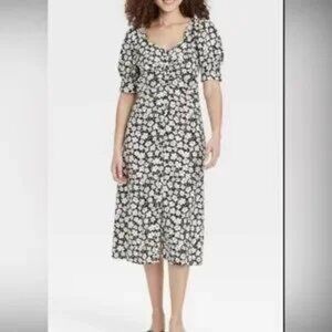 NWT Who What Wear Linen Blend‎ Short Sleeve Dress SZ S